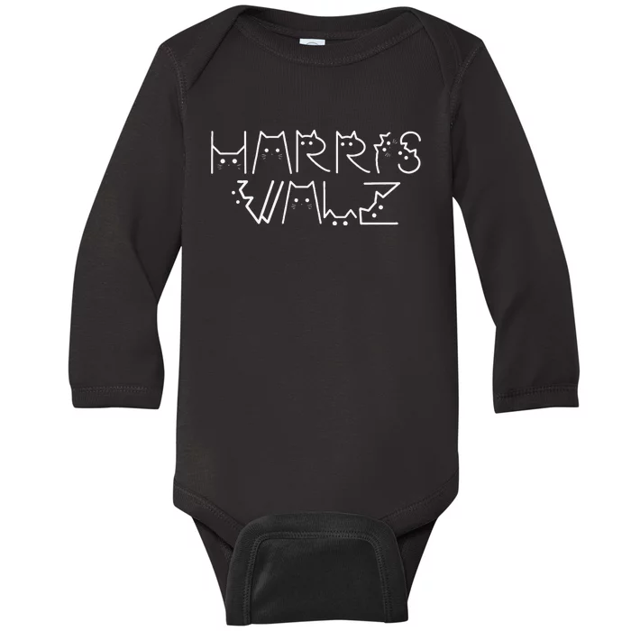 Kamala Harris Tim Walz Waltz Cat Lettering Harris Waltz 2024 Gift Baby Long Sleeve Bodysuit