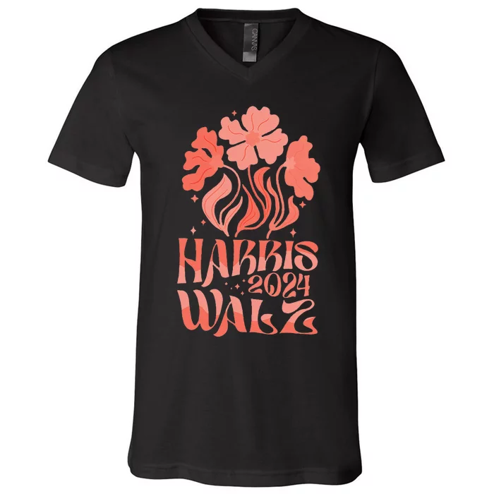 Kamala Harris Tim Walz 2024 Boho Aesthetic Harris Waltz 2024 V-Neck T-Shirt