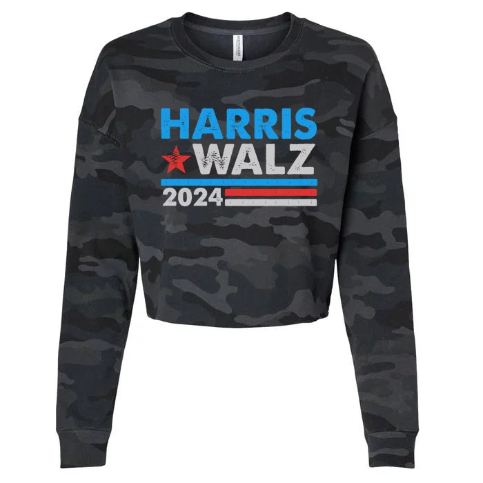 Kamala Harris Tim Walz 2024 Election Distressed Cropped Pullover Crew