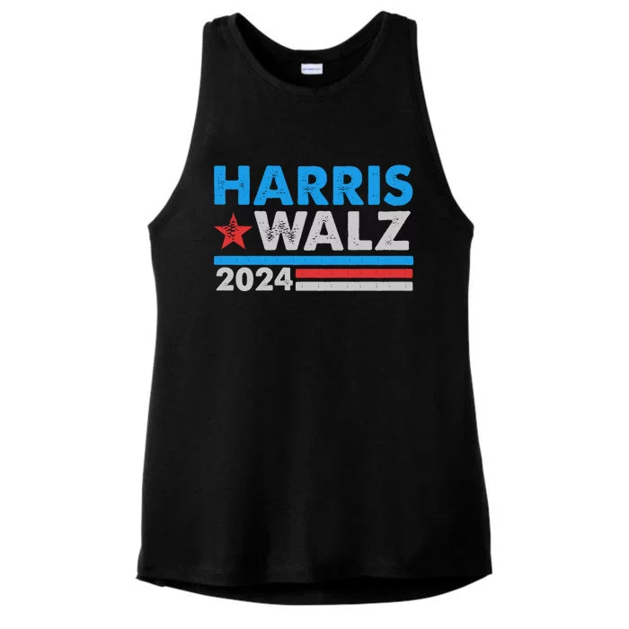 Kamala Harris Tim Walz 2024 Election Distressed Ladies Tri-Blend Wicking Tank