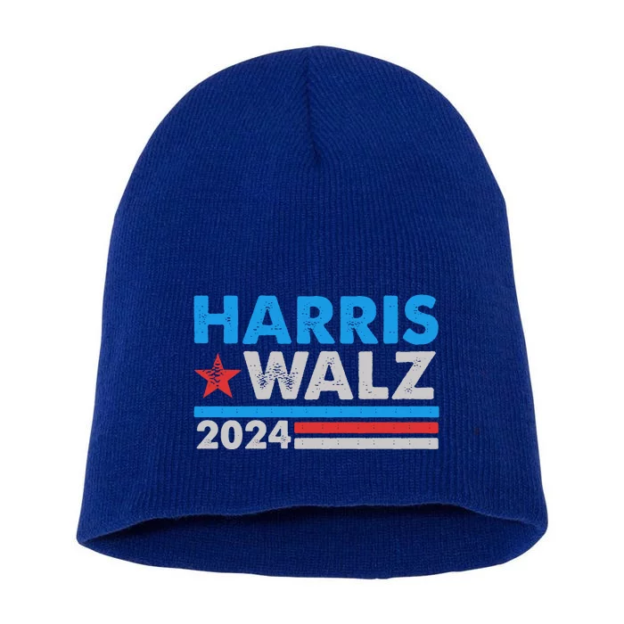 Kamala Harris Tim Walz 2024 Election Distressed Short Acrylic Beanie