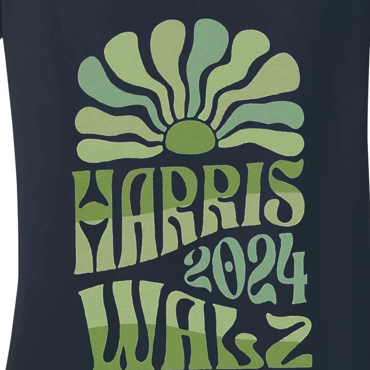 Kamala Harris Tim Walz 2024 Boho Aesthetic Harris Waltz 2024 Women's V-Neck T-Shirt