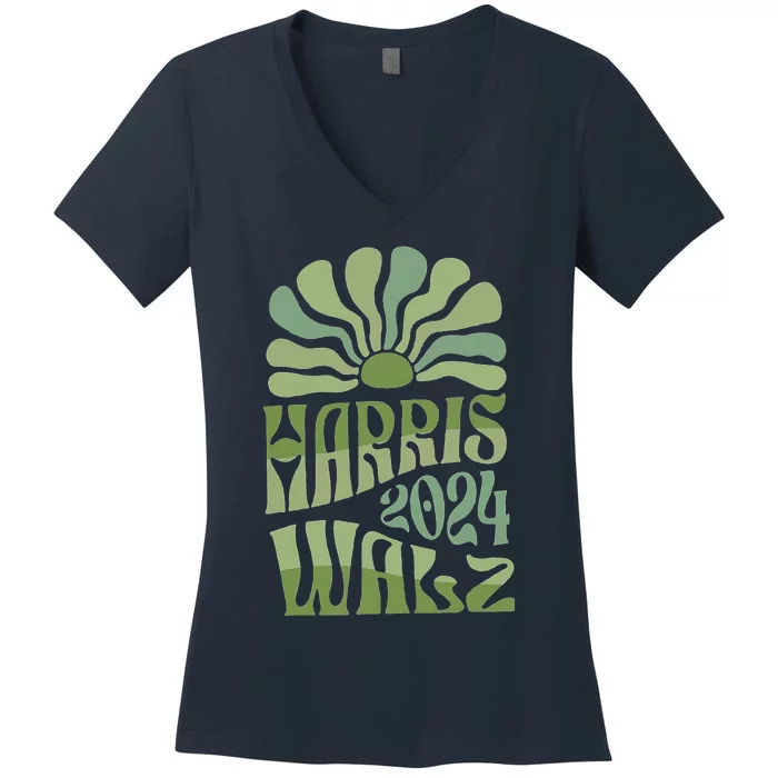 Kamala Harris Tim Walz 2024 Boho Aesthetic Harris Waltz 2024 Women's V-Neck T-Shirt