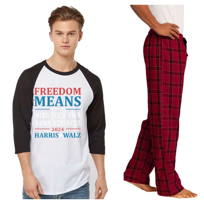 Kamala Harris Tim Walz Mind Your Own Damn Business Vintage Raglan Sleeve Pajama Set