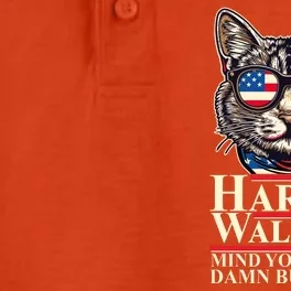 Kamala Harris Tim Walz 2024 Mind Your Own Damn Business Patriotic Cat Dry Zone Grid Performance Polo