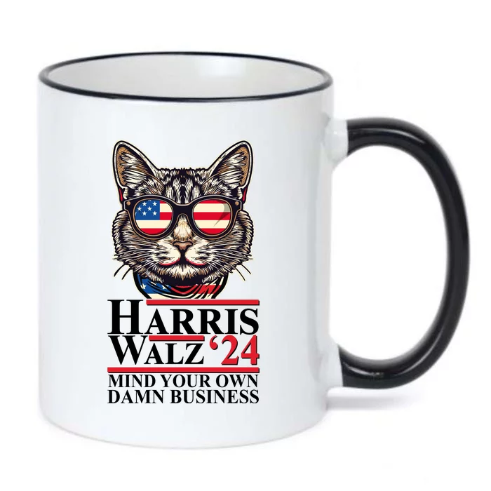 Kamala Harris Tim Walz 2024 Mind Your Own Damn Business Patriotic Cat Black Color Changing Mug