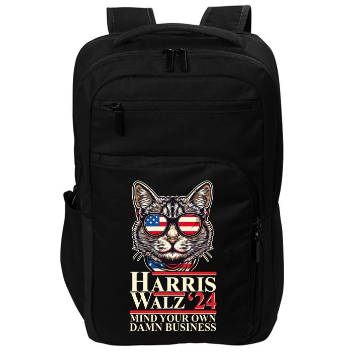 Kamala Harris Tim Walz 2024 Mind Your Own Damn Business Patriotic Cat Impact Tech Backpack