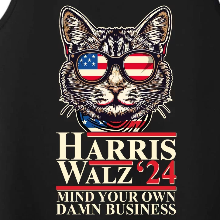 Kamala Harris Tim Walz 2024 Mind Your Own Damn Business Patriotic Cat Performance Tank