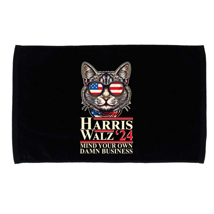 Kamala Harris Tim Walz 2024 Mind Your Own Damn Business Patriotic Cat Microfiber Hand Towel