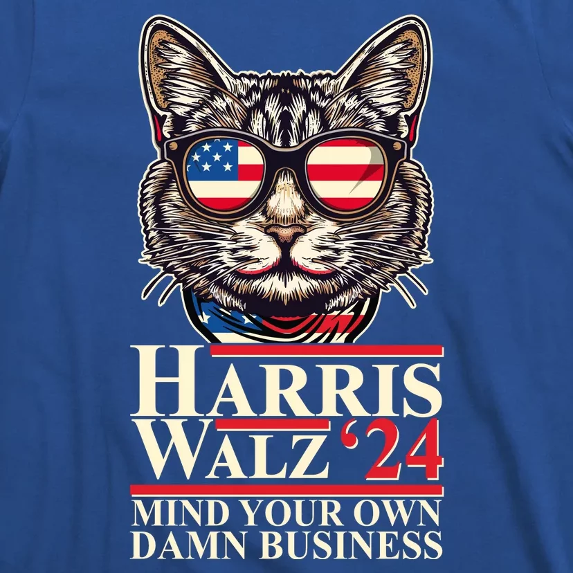 Kamala Harris Tim Walz 2024 Mind Your Own Damn Business Patriotic Cat T-Shirt