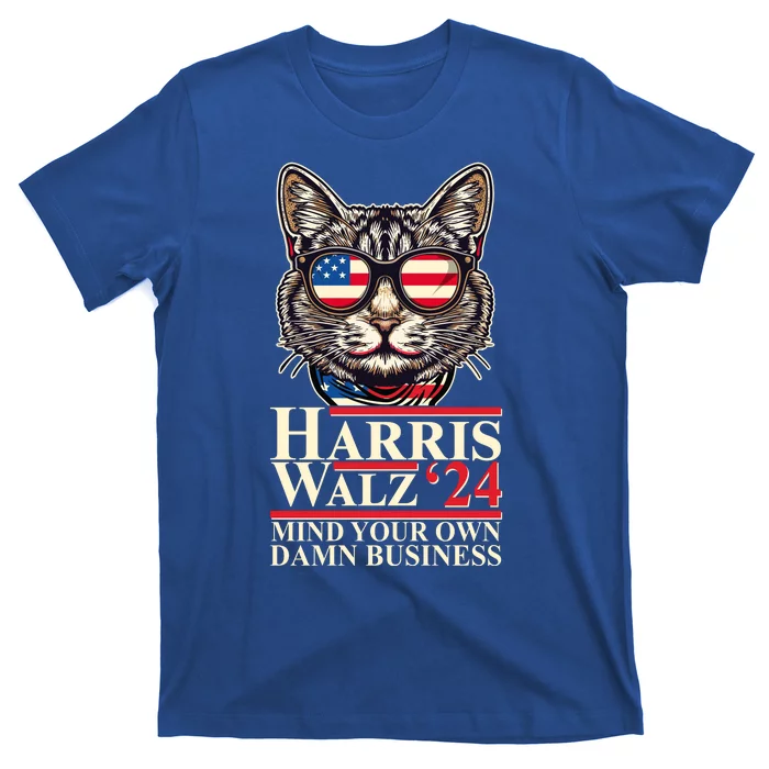 Kamala Harris Tim Walz 2024 Mind Your Own Damn Business Patriotic Cat T-Shirt