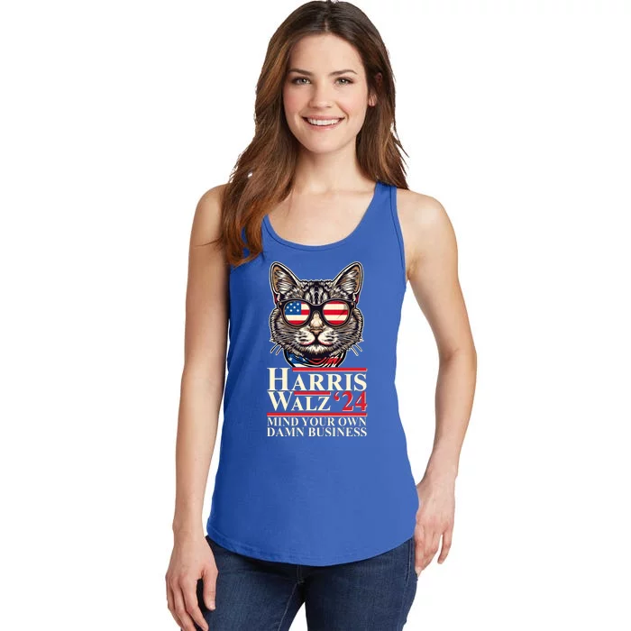 Kamala Harris Tim Walz 2024 Mind Your Own Damn Business Patriotic Cat Ladies Essential Tank