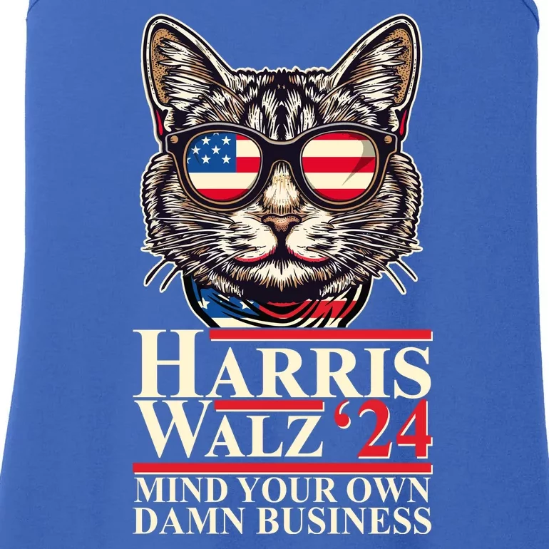 Kamala Harris Tim Walz 2024 Mind Your Own Damn Business Patriotic Cat Ladies Essential Tank