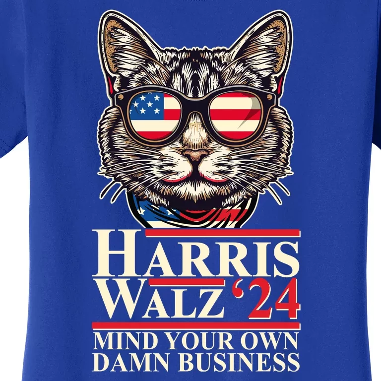 Kamala Harris Tim Walz 2024 Mind Your Own Damn Business Patriotic Cat Women's T-Shirt