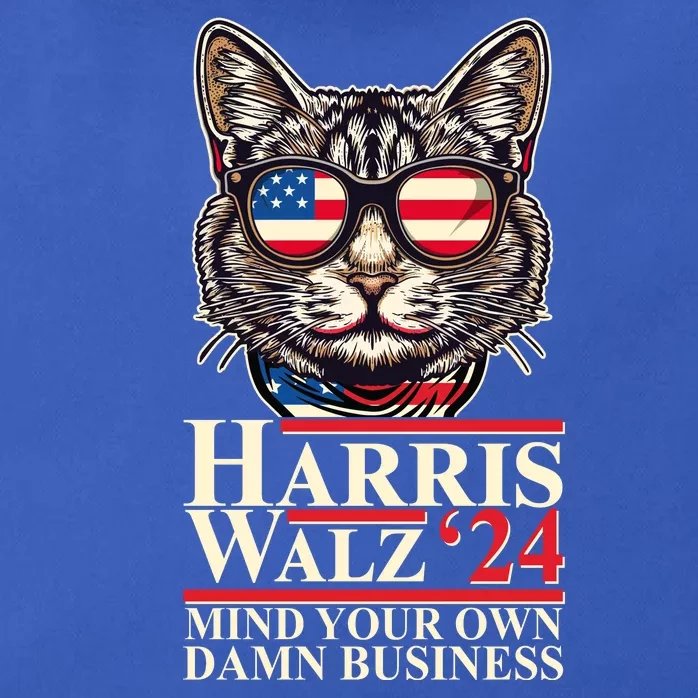 Kamala Harris Tim Walz 2024 Mind Your Own Damn Business Patriotic Cat Zip Tote Bag