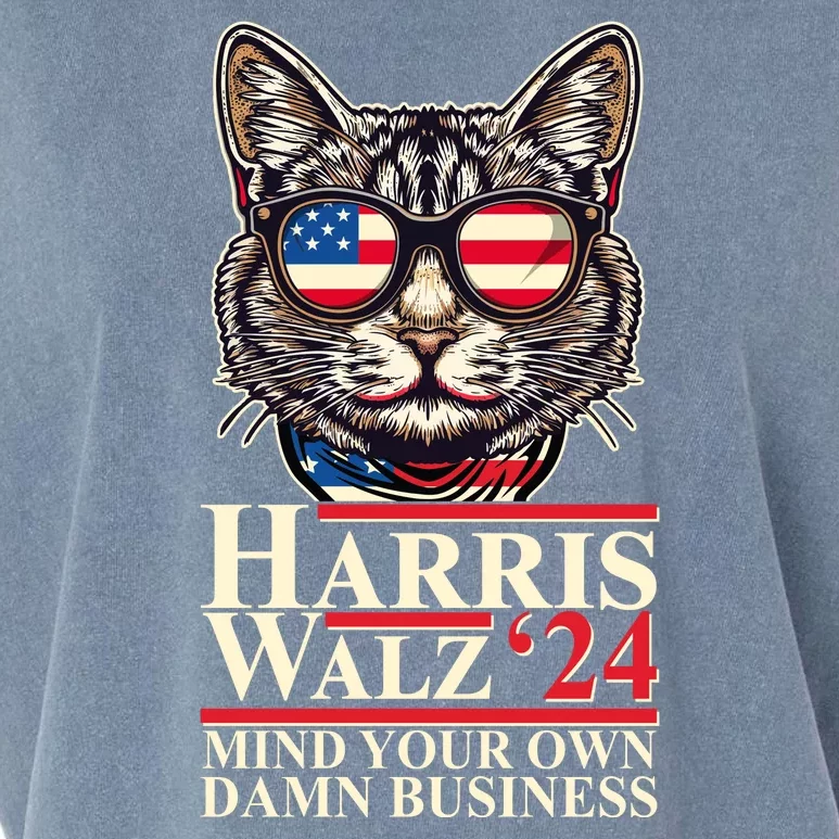 Kamala Harris Tim Walz 2024 Mind Your Own Damn Business Patriotic Cat Garment-Dyed Women's Muscle Tee