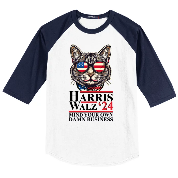 Kamala Harris Tim Walz 2024 Mind Your Own Damn Business Patriotic Cat Baseball Sleeve Shirt