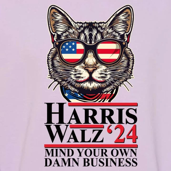 Kamala Harris Tim Walz 2024 Mind Your Own Damn Business Patriotic Cat Garment-Dyed Sweatshirt