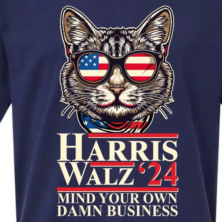 Kamala Harris Tim Walz 2024 Mind Your Own Damn Business Patriotic Cat Sueded Cloud Jersey T-Shirt