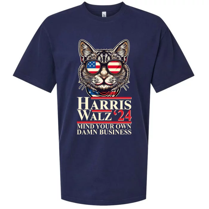 Kamala Harris Tim Walz 2024 Mind Your Own Damn Business Patriotic Cat Sueded Cloud Jersey T-Shirt