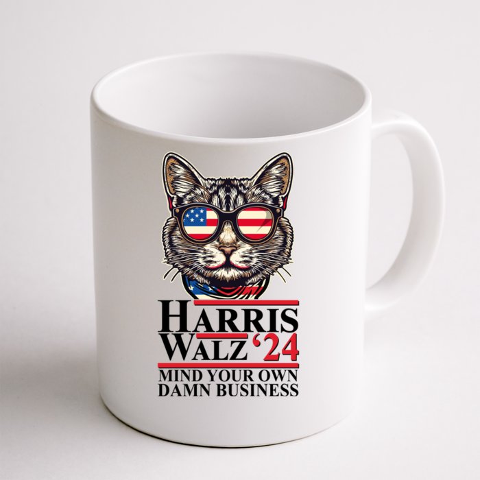 Kamala Harris Tim Walz 2024 Mind Your Own Damn Business Patriotic Cat Front & Back Coffee Mug