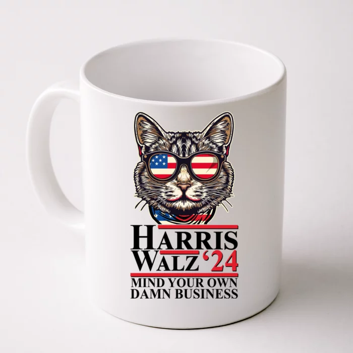 Kamala Harris Tim Walz 2024 Mind Your Own Damn Business Patriotic Cat Front & Back Coffee Mug