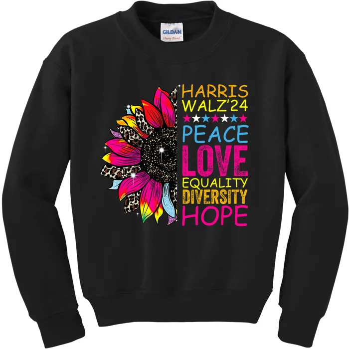 Kamala Harris Tim Walz 2024 Peace Lgbt Harris Walz Waltz Kids Sweatshirt