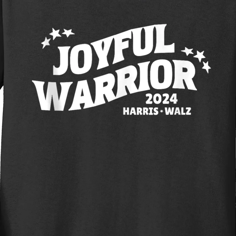 Kamala Harris Tim Walz Waltz 2024 Joyful Warriors Kids Long Sleeve Shirt