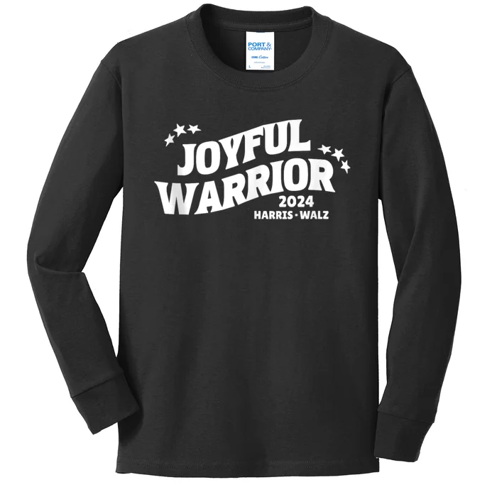 Kamala Harris Tim Walz Waltz 2024 Joyful Warriors Kids Long Sleeve Shirt