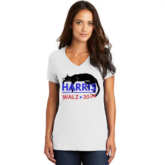 Kamala Harris Tim Waltz Harris Waltz 2024 Harris Cat Women's V-Neck T-Shirt