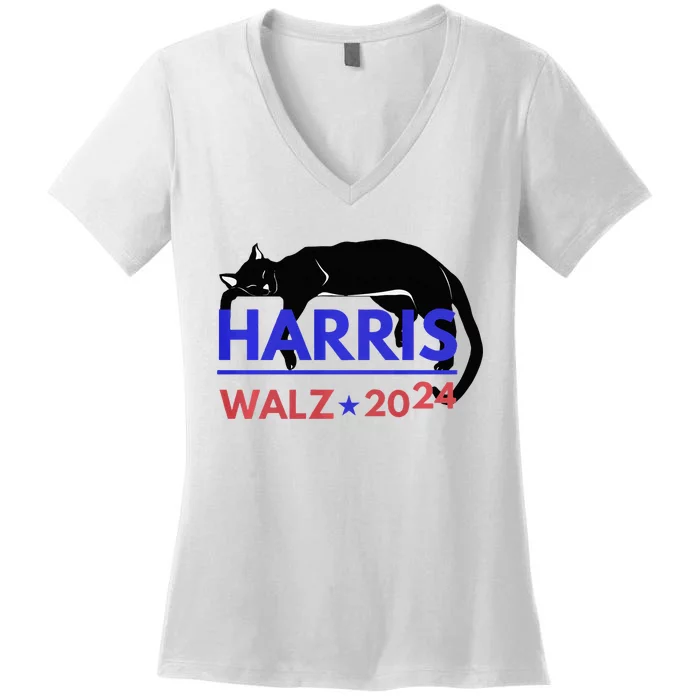 Kamala Harris Tim Waltz Harris Waltz 2024 Harris Cat Women's V-Neck T-Shirt