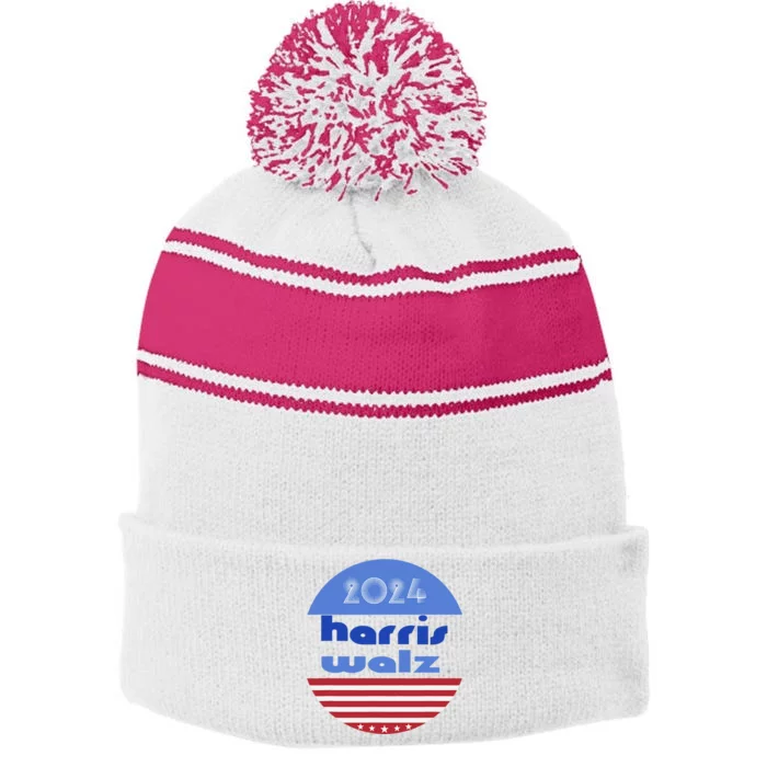 Kamala Harris Tim Walz 2024 Democrat Us Election Political Stripe Pom Pom Beanie