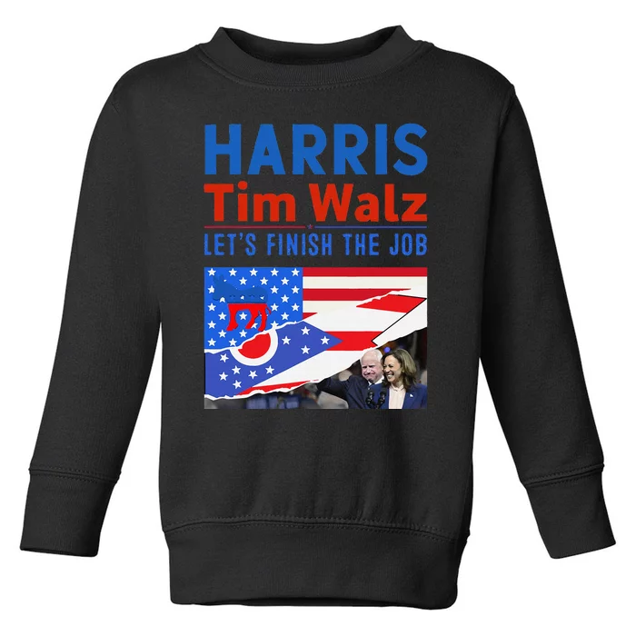 Kamala Harris Tim Walz 2024 Us States Flag Ohio Toddler Sweatshirt