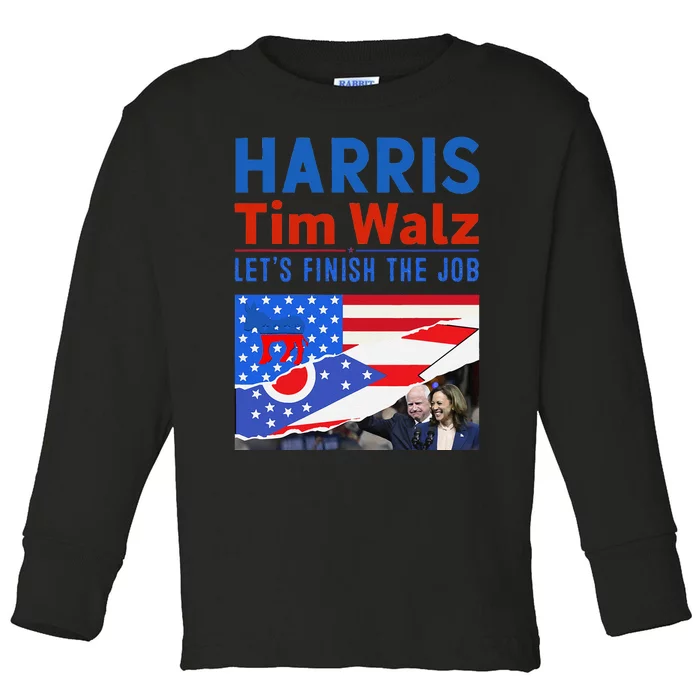 Kamala Harris Tim Walz 2024 Us States Flag Ohio Toddler Long Sleeve Shirt