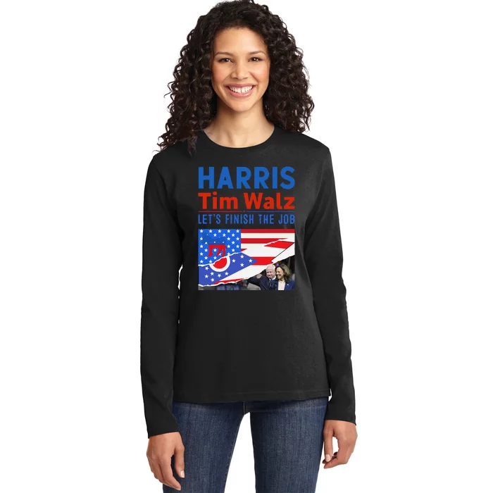 Kamala Harris Tim Walz 2024 Us States Flag Ohio Ladies Long Sleeve Shirt