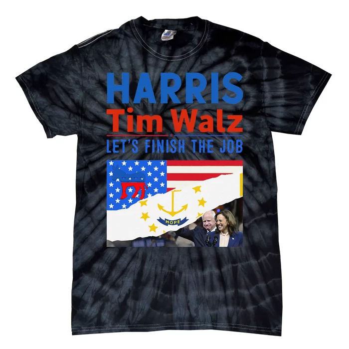 Kamala Harris Tim Walz 2024 Us States Flag Rhode Island Tie-Dye T-Shirt