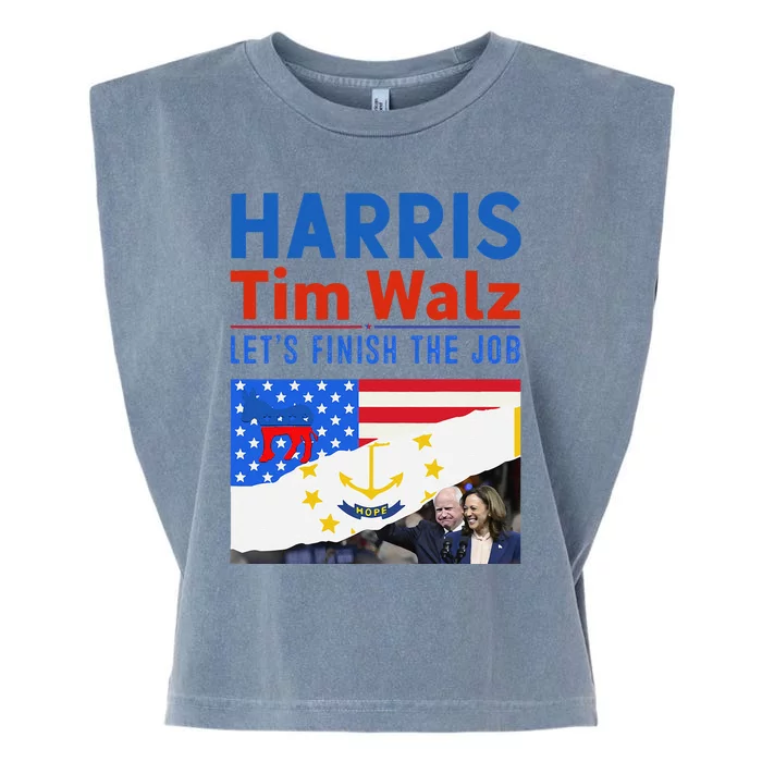 Kamala Harris Tim Walz 2024 Us States Flag Rhode Island Garment-Dyed Women's Muscle Tee