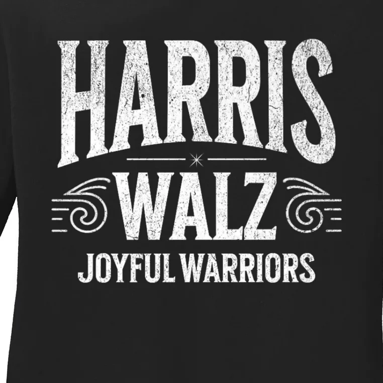 Kamala Harris Tim Walz Waltz 2024 Joyful Warriors Ladies Long Sleeve Shirt