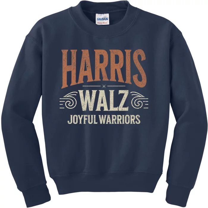 Kamala Harris Tim Walz Waltz 2024 Joyful Warriors Kids Sweatshirt