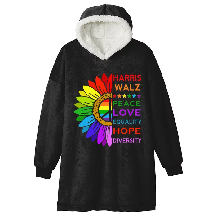 Kamala Harris Tim Walz 2024 Peace Lgbt Hooded Wearable Blanket