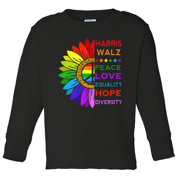 Kamala Harris Tim Walz 2024 Peace Lgbt Toddler Long Sleeve Shirt