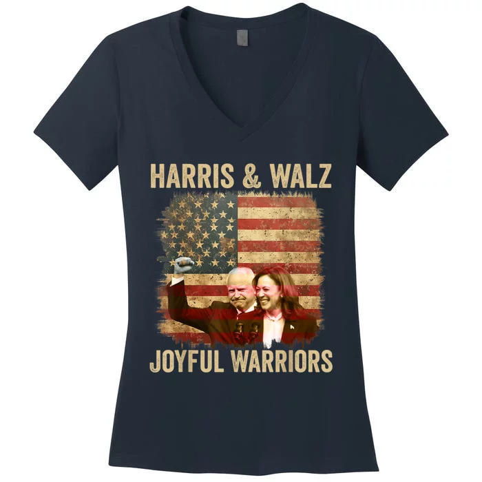 Kamala Harris Tim Walz Waltz 2024 Joyful Warriors Women's V-Neck T-Shirt