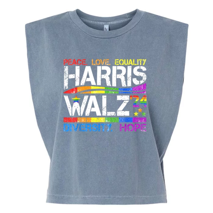 Kamala Harris Tim Walz 2024 Peace Lgbt Harris Walz Waltz Garment-Dyed Women's Muscle Tee