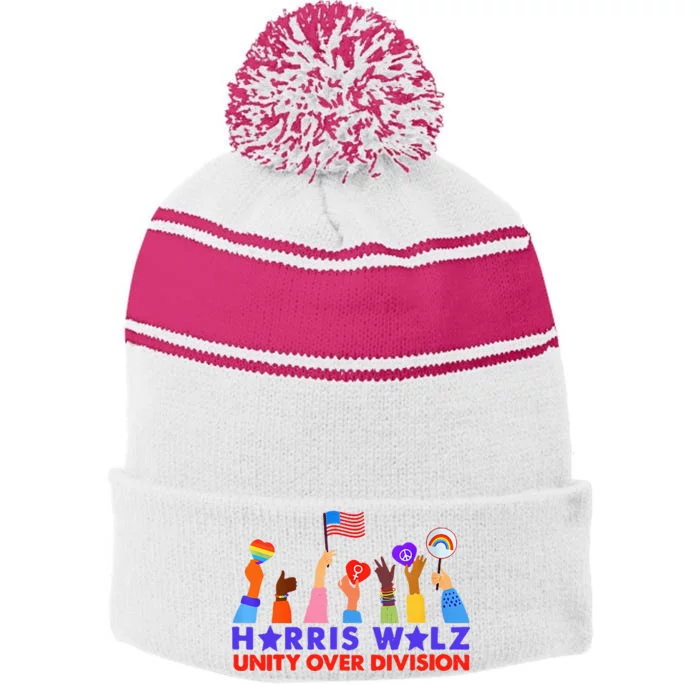 Kamala Harris Tim Walz Walz Boho Aesthetic Stripe Pom Pom Beanie