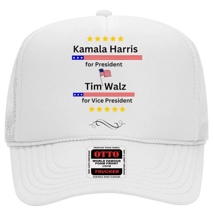 Kamala Harris Tim Walz For President And Vice President Vote High Crown Mesh Trucker Hat