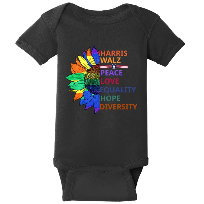 Kamala Harris Tim Walz Waltz Peace Love Equality Hope Diversity Baby Bodysuit