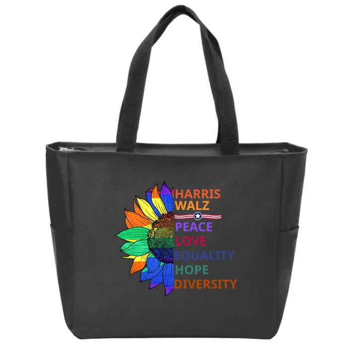 Kamala Harris Tim Walz Waltz Peace Love Equality Hope Diversity Zip Tote Bag