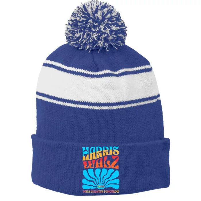 Kamala Harris Tim Walz Waltz Stripe Pom Pom Beanie