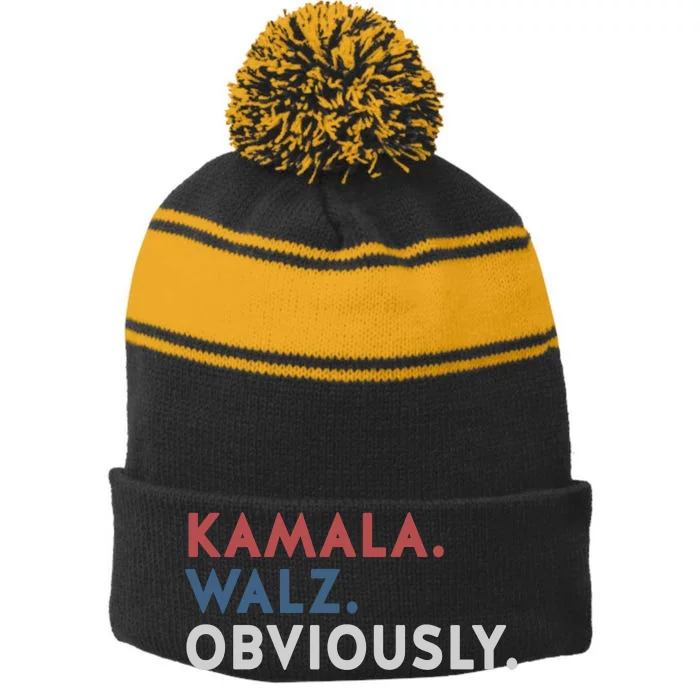 Kamala Harris Tim Walz Obviously 2024 Election Stripe Pom Pom Beanie