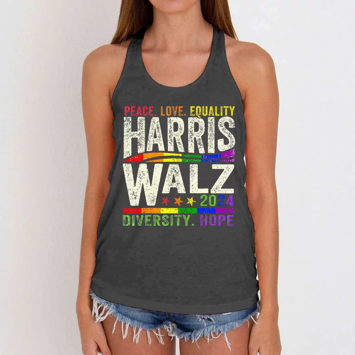 Kamala Harris Tim Walz 2024 Peace Lgbt Harris Walz Waltz Gift Women's Knotted Racerback Tank